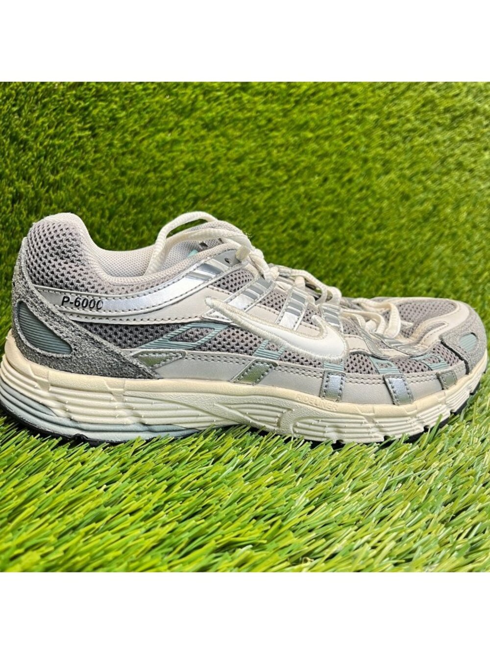 Nike P-6000 Flat Pewter Boys Size 4Y White Silver Gray Running Shoes Sneakers